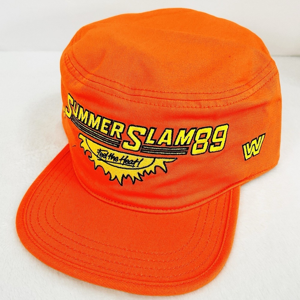 WWE SummerSlam 1989 Logo Painters Hat Cap Stretch Flex One Size Orange Wrestling